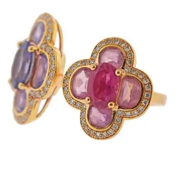 Isabelle Langlois 18kt Gold, Pink Tourmaline, Amethyst & Diamond Ring - Picture 2 of 8